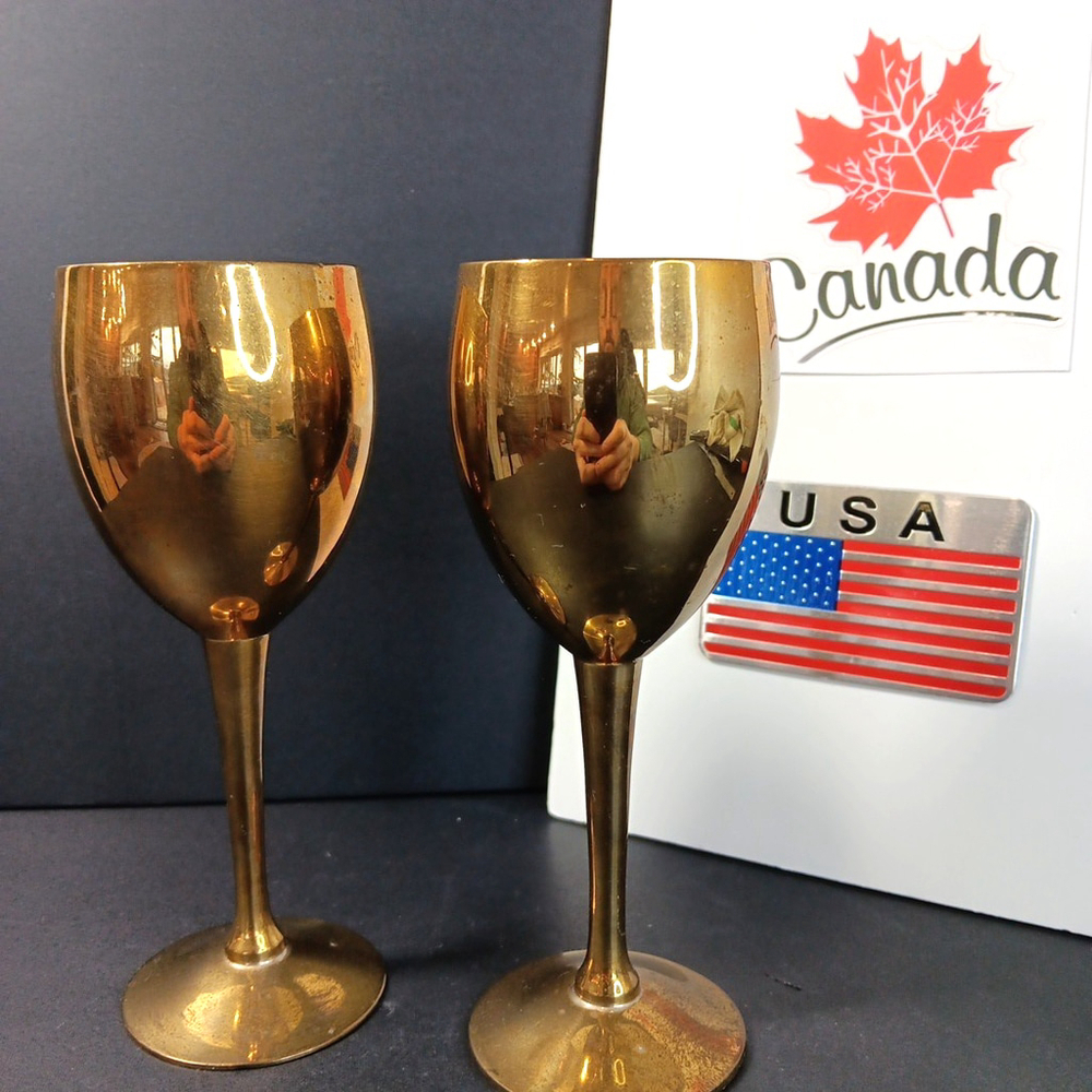 Vintage Solid Brass Wine Cup Goblet - Set of 2 Made In India